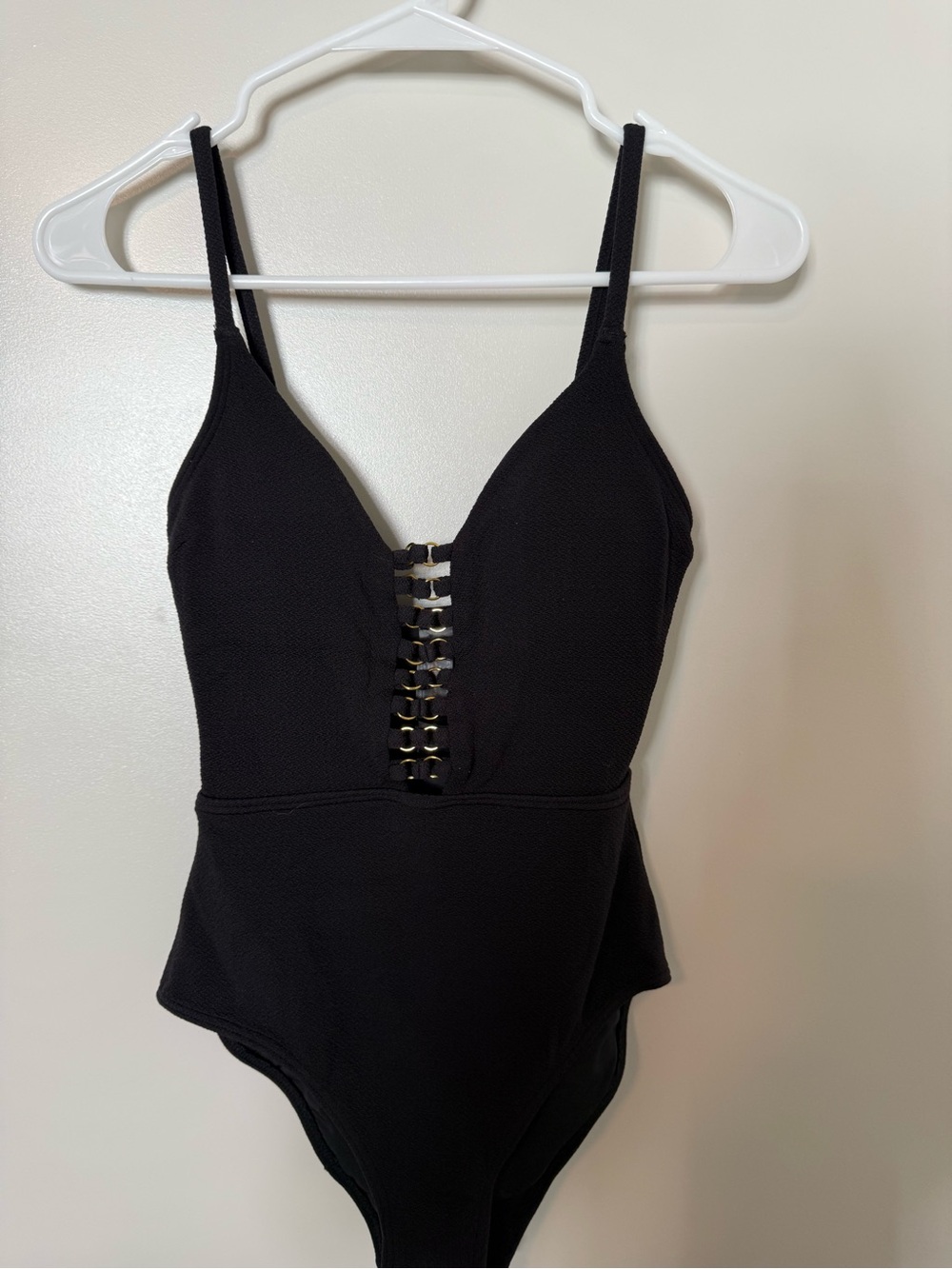 ASOS New Look Black One-Piece Swimsuit with Front Ladder Detail